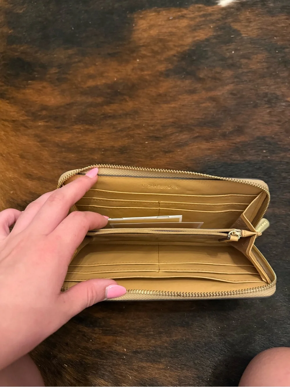 Michael Kors Beige/Tan MK Logo Zip Wallet